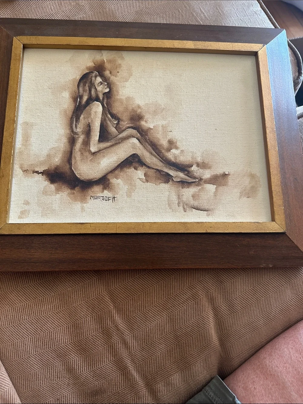 Sepia Nude Figure Wall Art Print in Brown and Gold Frame